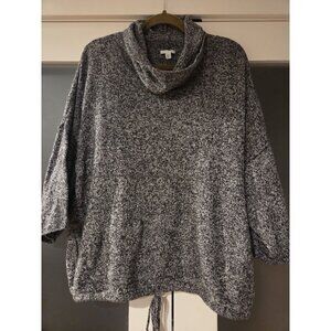 J. Jill Pure Jill Kimono Sweater XL Gray Marled Cowl Neck Drawstring Hem Pocket